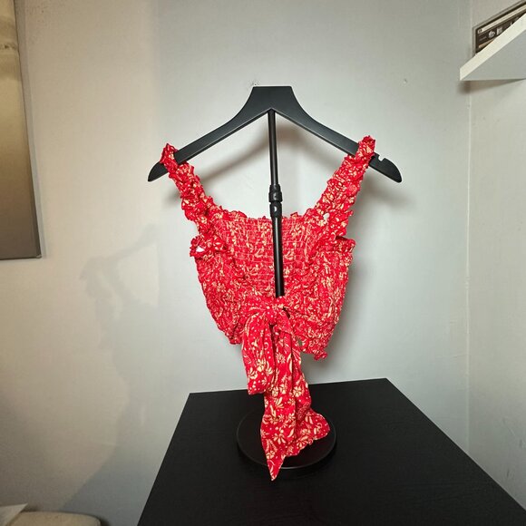 coolchange Red Smocked Ruffle Crop Top (S) - Picture 9 of 10